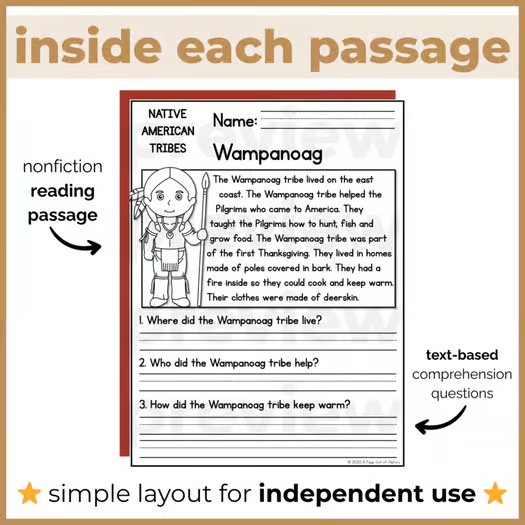 35+ Native American Indigenous History Reading Comprehension Passages + Questions