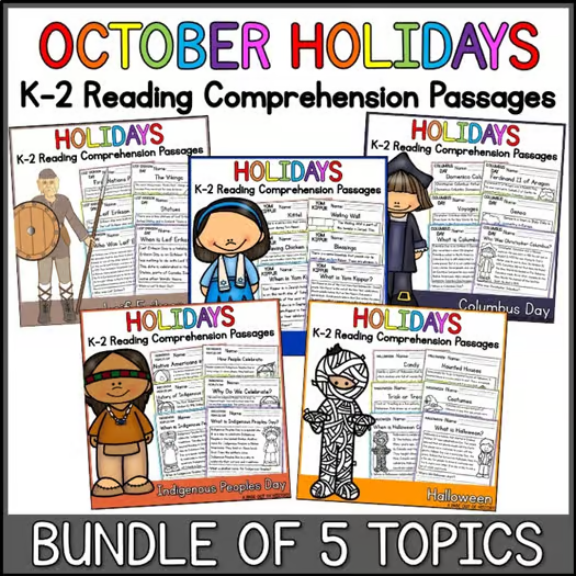 40+ October Holidays Reading Comprehension Passages + Questions