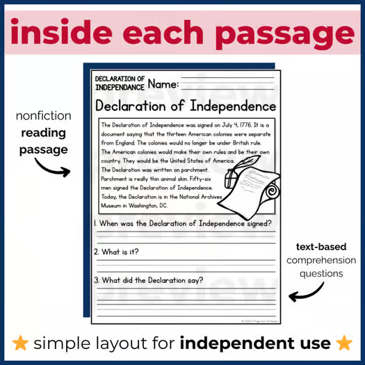 55+ American Democracy Foundations Reading Comprehension Passages + Questions