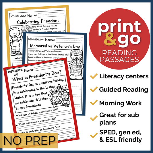 75+ Patriotic US Holidays Reading Comprehension Passages + Questions