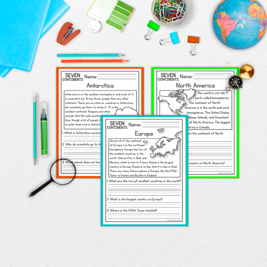 7 Continents Reading Comprehension Passages + Questions