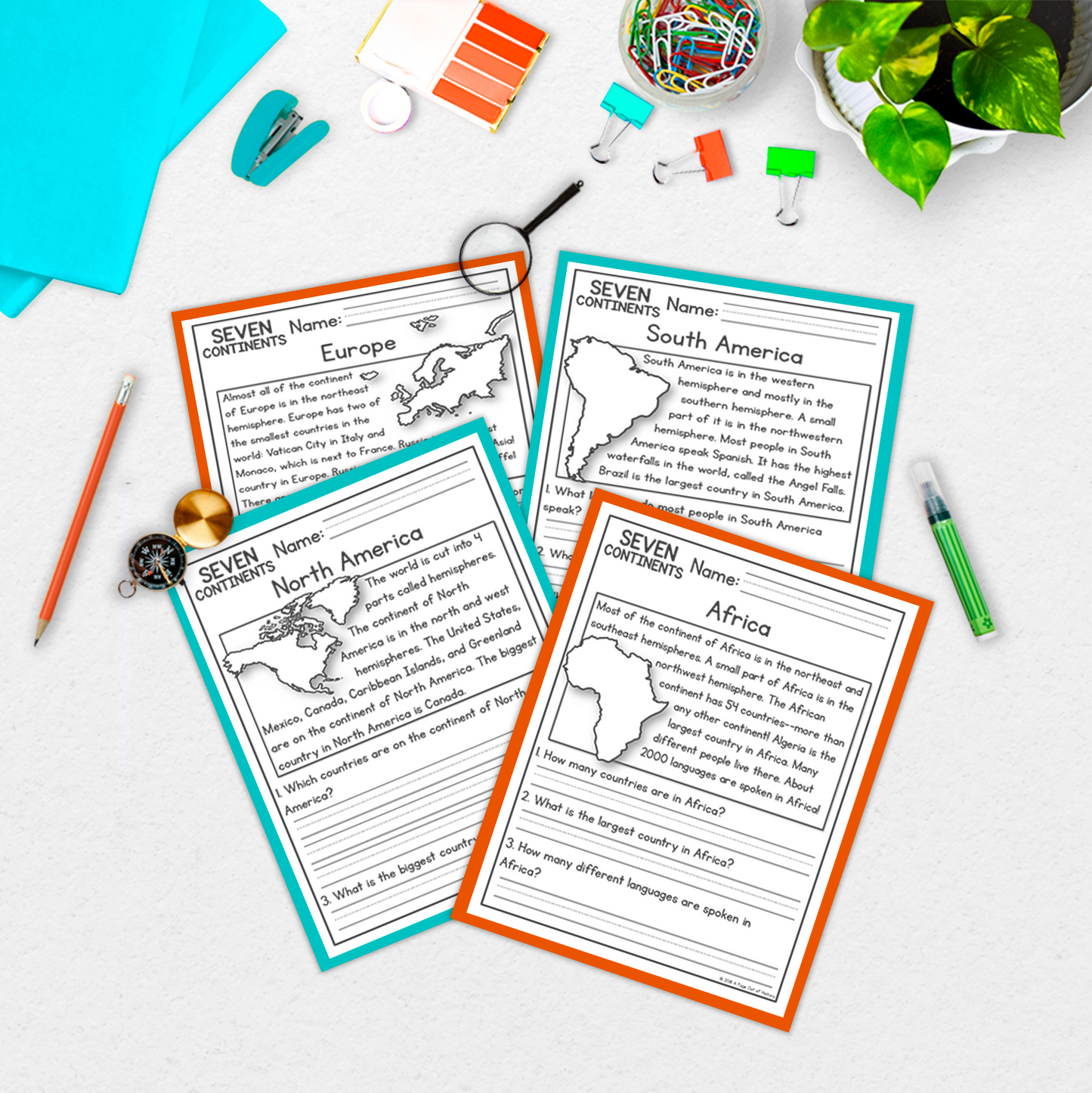 7 Continents Reading Comprehension Passages + Questions