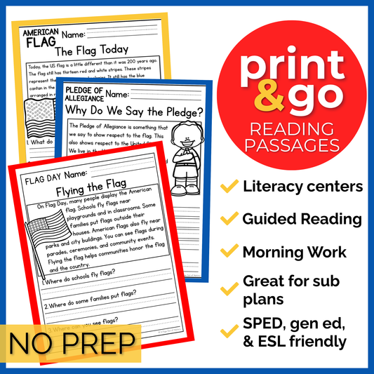 American Flag Reading Comprehension Passages+Questions