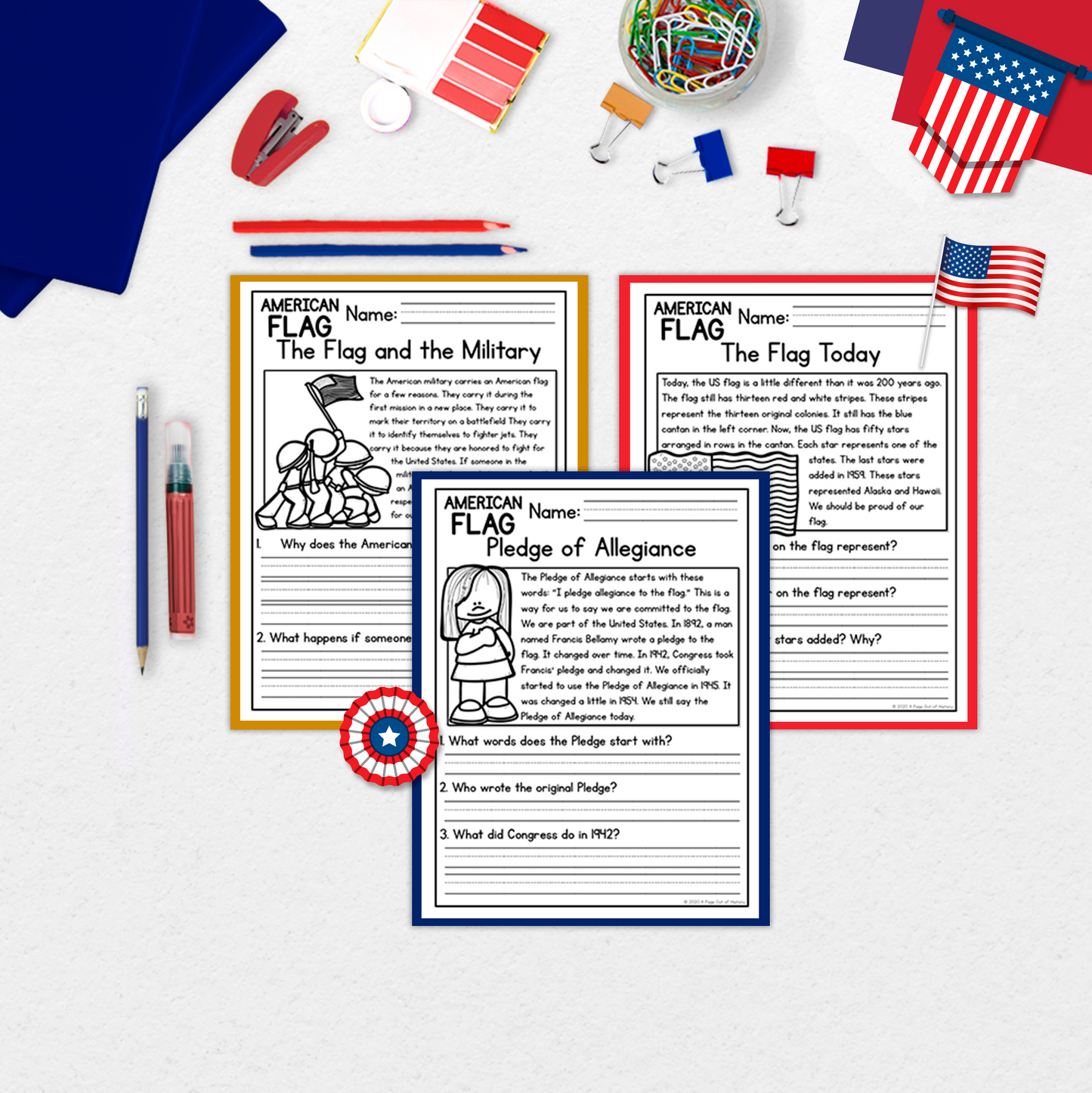 American Flag Reading Comprehension Passages + Questions