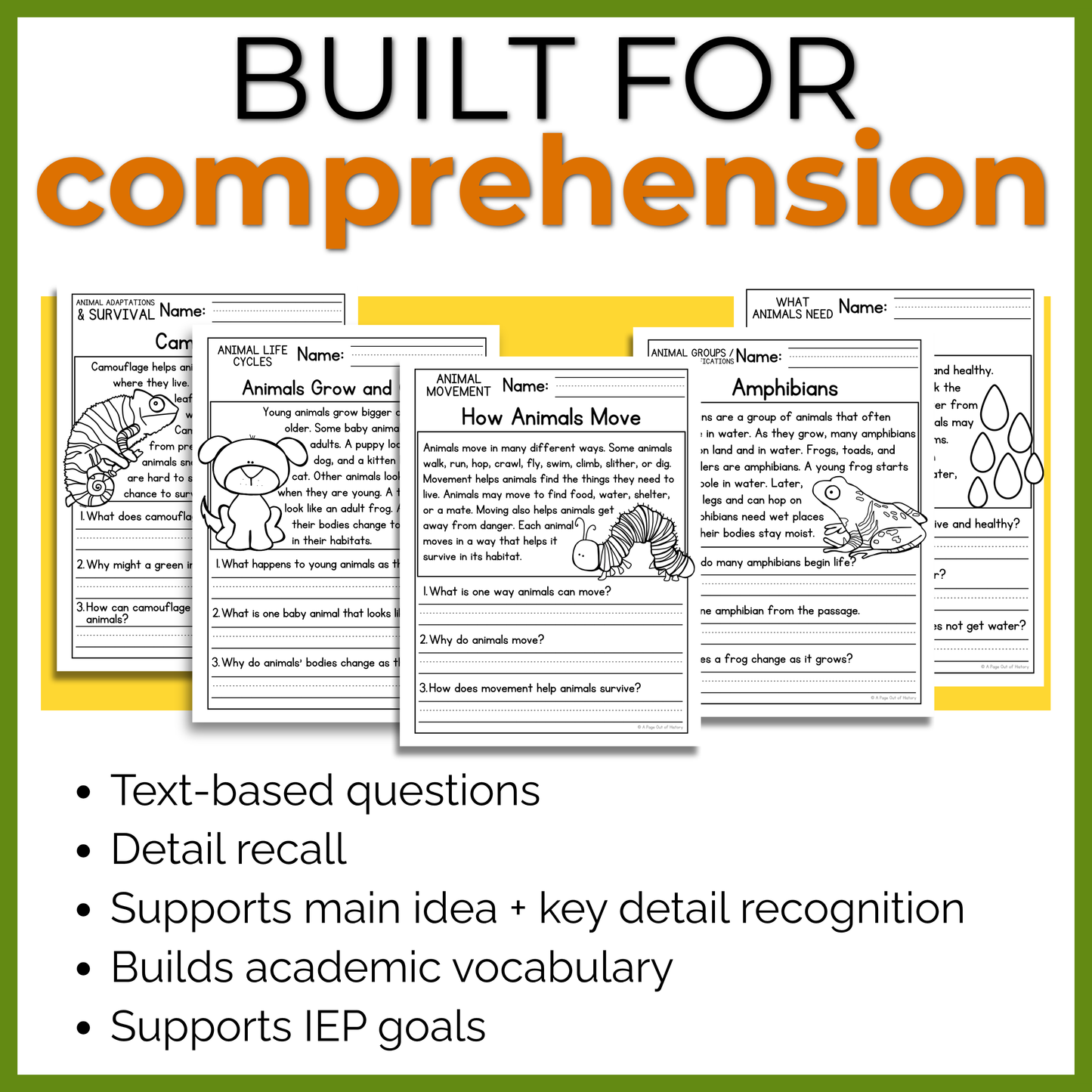 Animals Reading Comprehension Passages + Questions