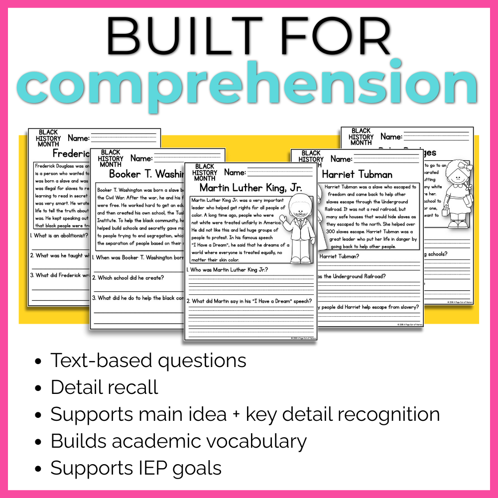 Black History Month Reading Comprehension Passages + Questions