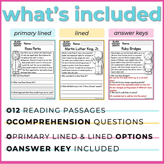 Black History Month Reading Comprehension Passages + Questions