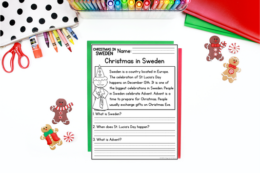 Christmas in Sweden Reading Comprehension Passages + Questions