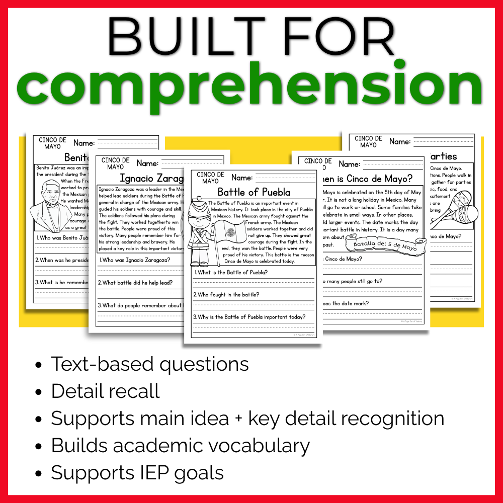 Cinco de Mayo Reading Comprehension Passages + Questions