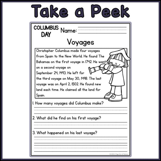 Columbus Day Reading Comprehension Passages + Questions