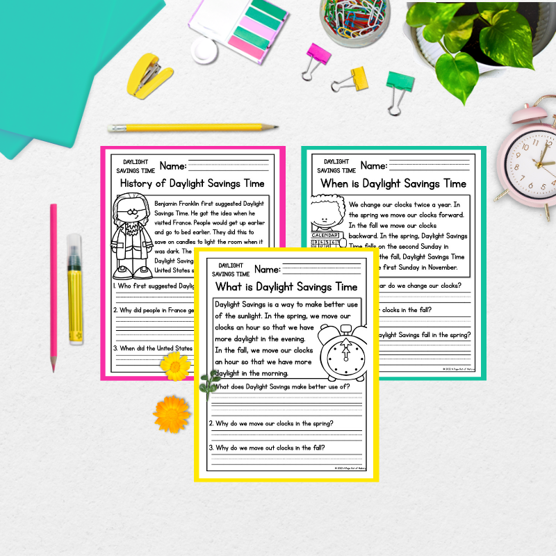 Daylight Savings Time Reading Comprehension Passages + Questions