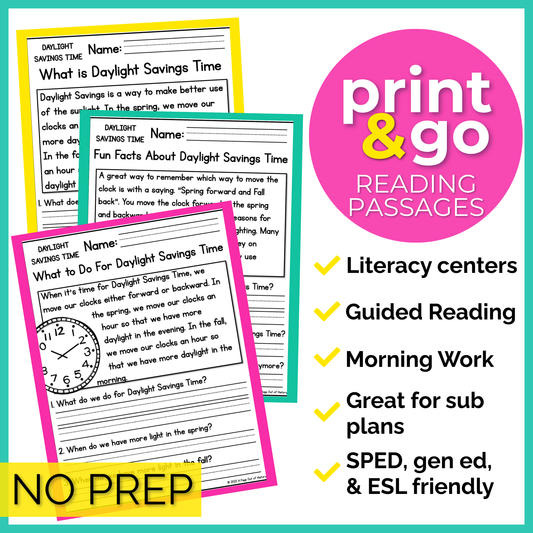 Daylight Savings Time Reading Comprehension Passages + Questions