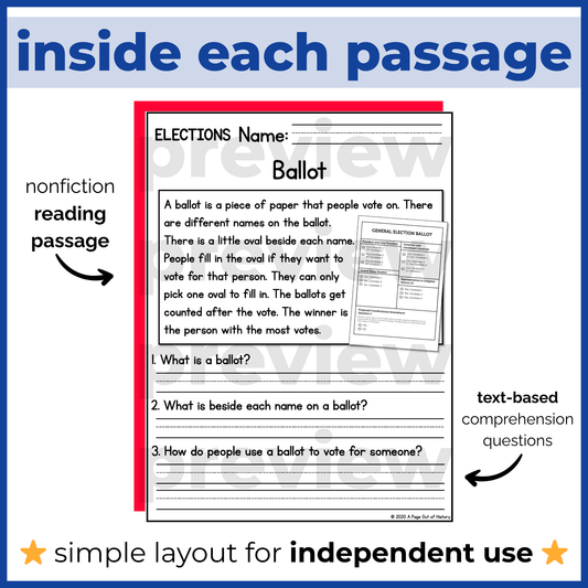 Elections Reading Comprehension Passages + Questions