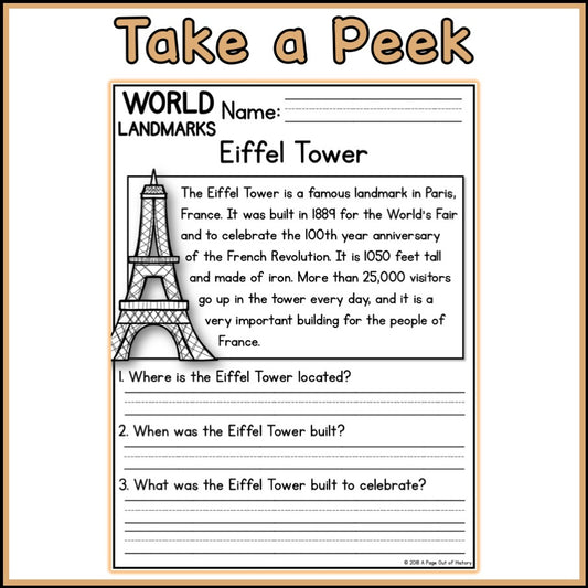 World Landmarks Reading Comprehension Passages + Questions