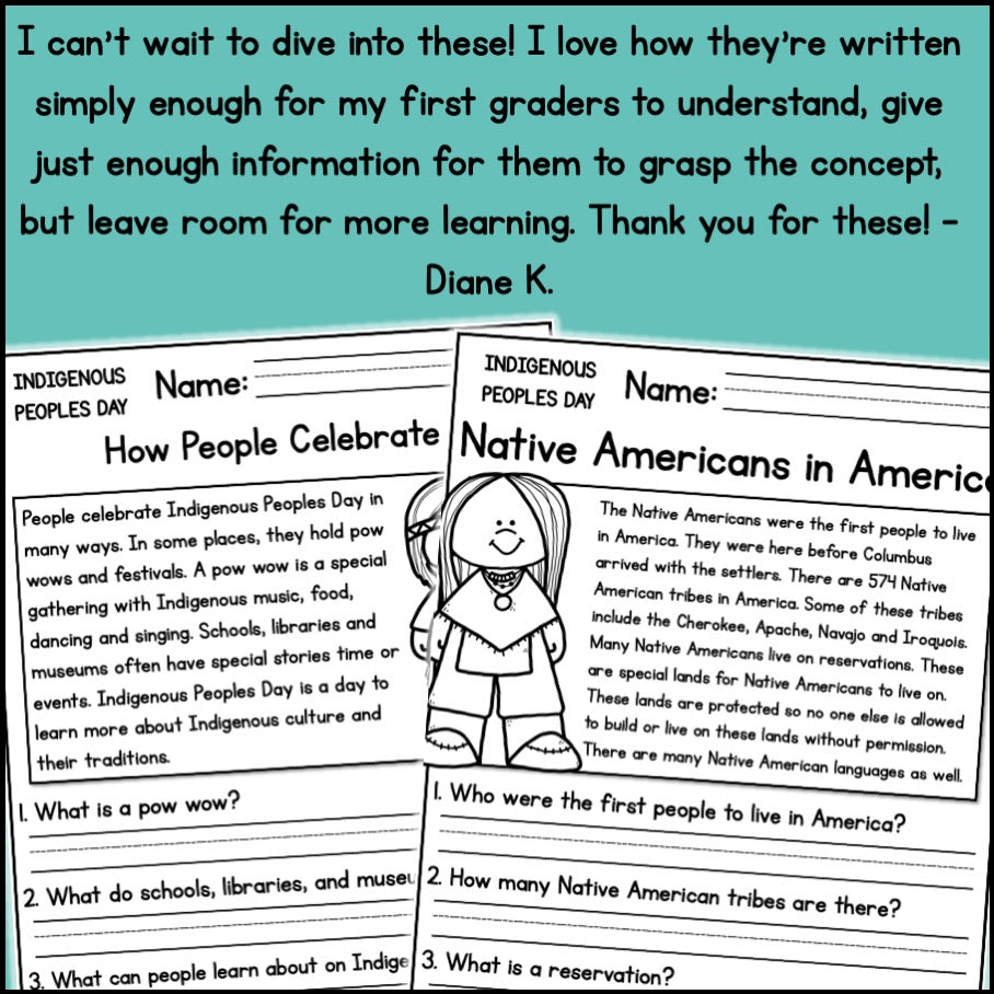Indigenous Peoples Day Reading Comprehension Passages + Questions