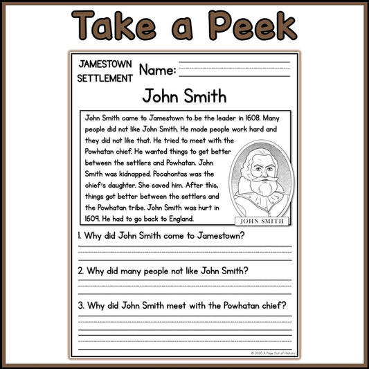 Jamestown Colony Reading Comprehension Passages + Questions