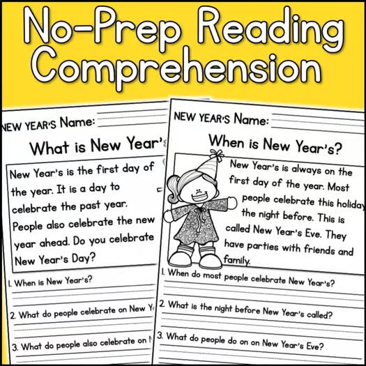 January Holidays Reading Comprehension Passages + Questions