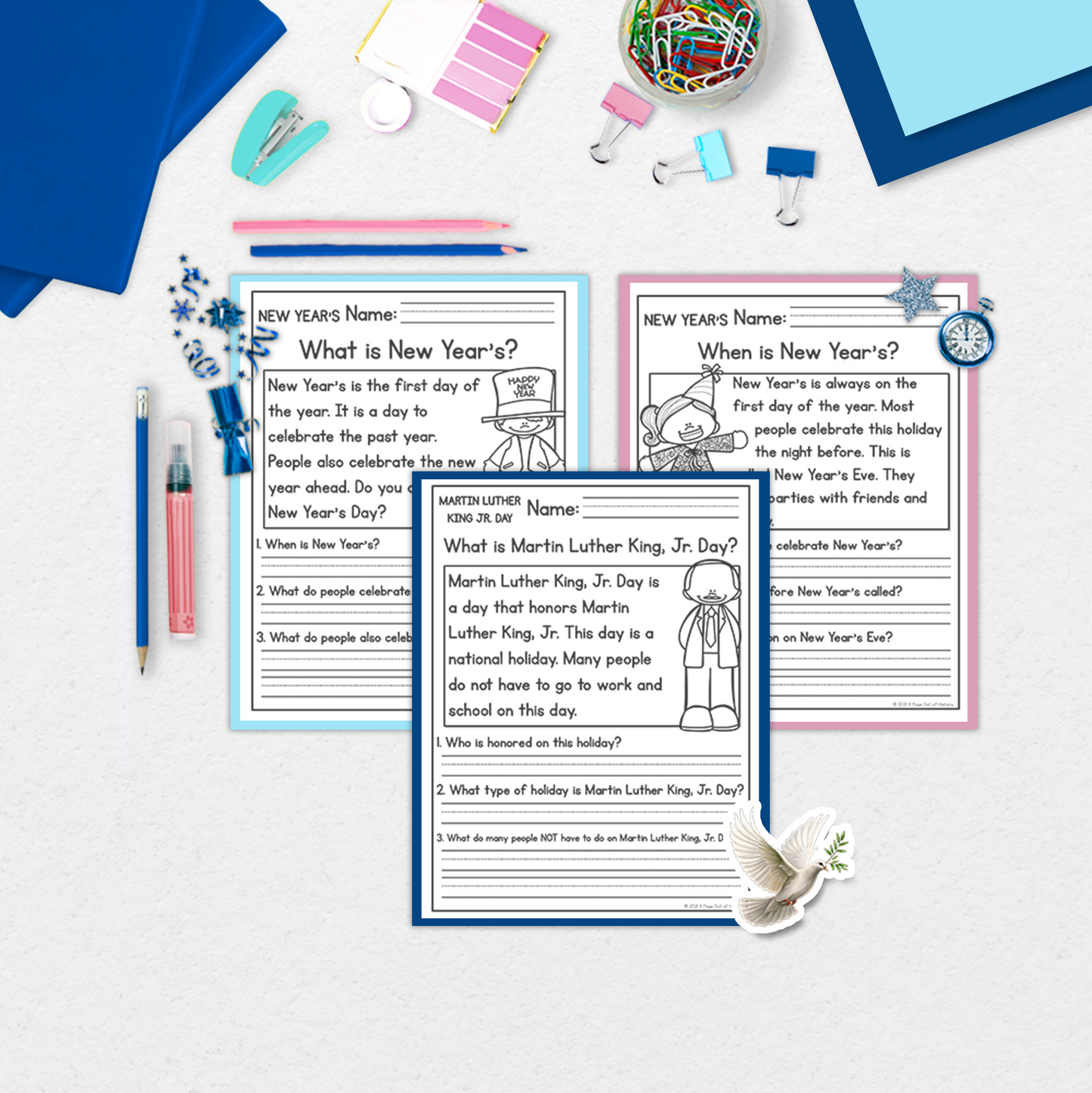 January Holidays Reading Comprehension Passages + Questions
