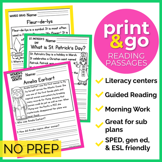 40 March Holidays Reading Comprehension Passages + Questions