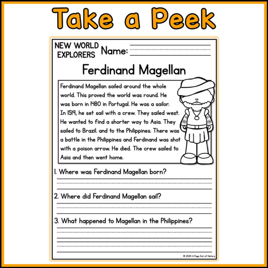 New World Explorers Reading Comprehension Passages + Questions