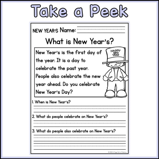 New Year’s Day Reading Comprehension Passages + Questions