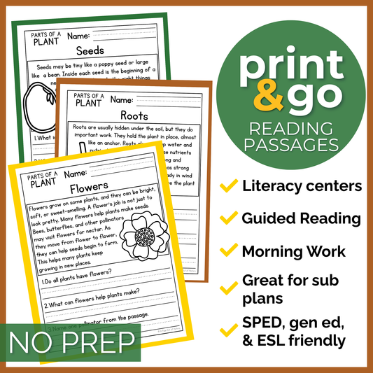 Parts of a Plant Reading Comprehension Passages + Questions