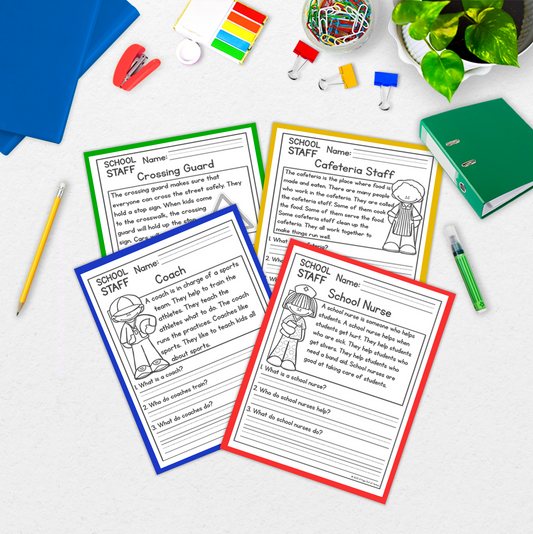 School Staff Reading Comprehension Passages + Questions