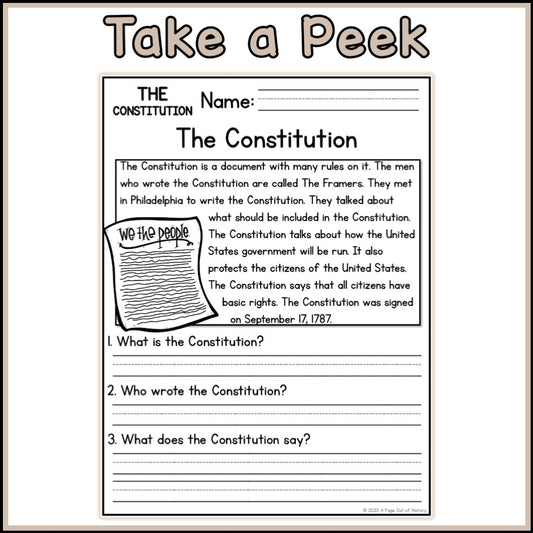 US Constitution Reading Comprehension Passages + Questions