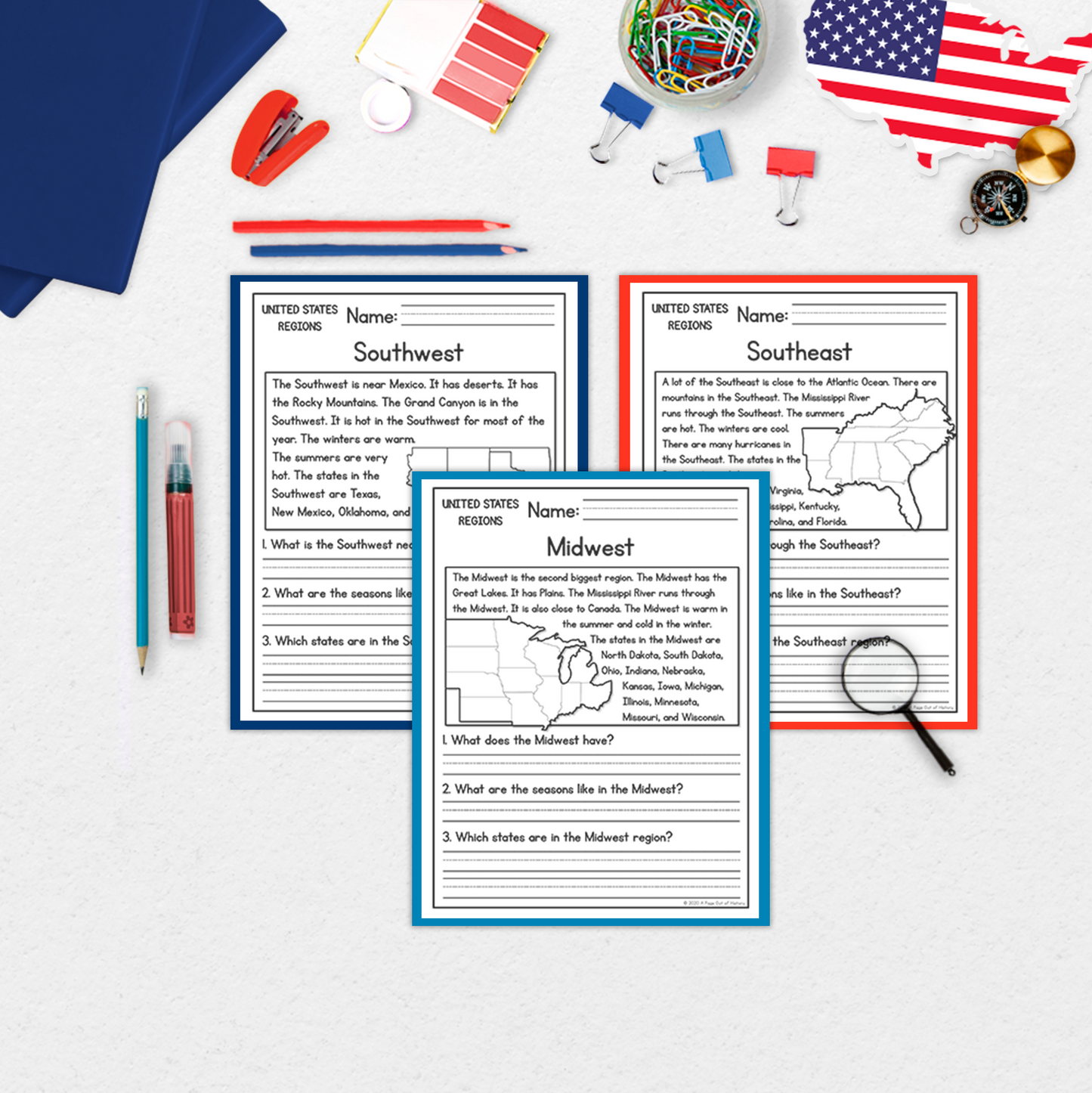 US Regions Reading Comprehension Passages + Questions