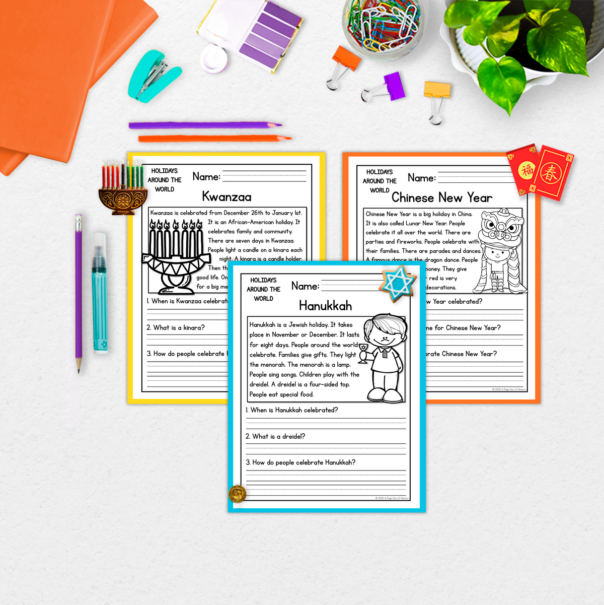 World Holidays Reading Comprehension Passages + Questions