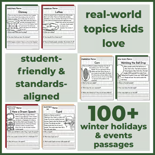100+ Winter Holidays Reading Comprehension Passages + Questions