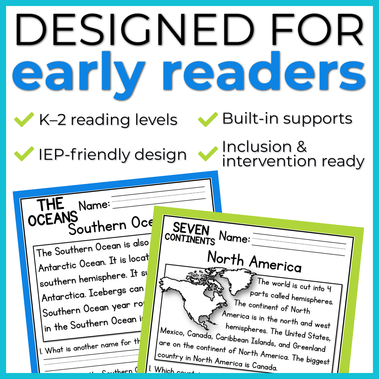 7 Continents & Oceans Reading Comprehension Passages + Questions