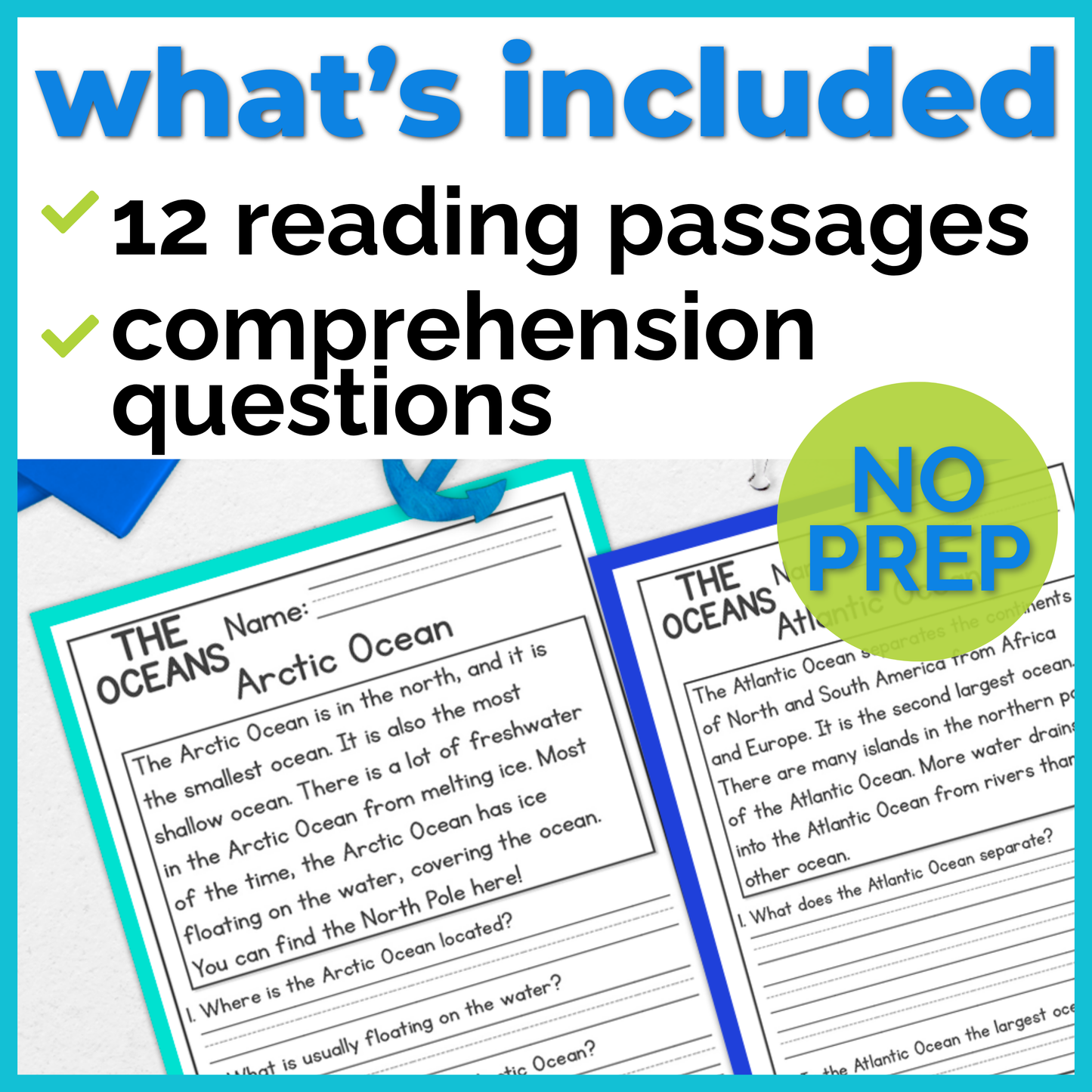 7 Continents & Oceans Reading Comprehension Passages + Questions