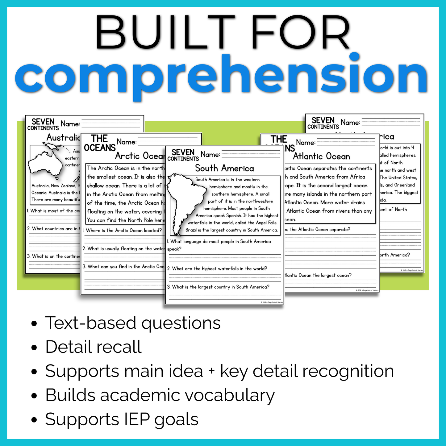 7 Continents & Oceans Reading Comprehension Passages + Questions