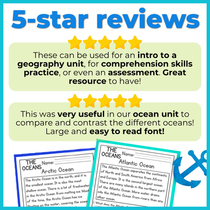 7 Continents & Oceans Reading Comprehension Passages + Questions