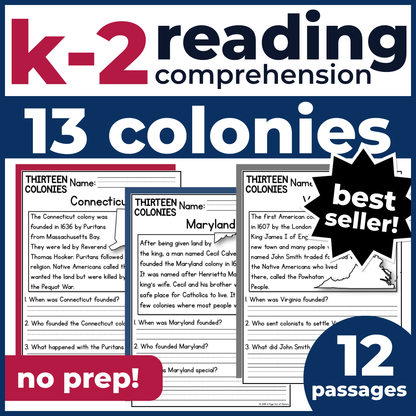 13 Colonies Reading Comprehension Passages + Questions