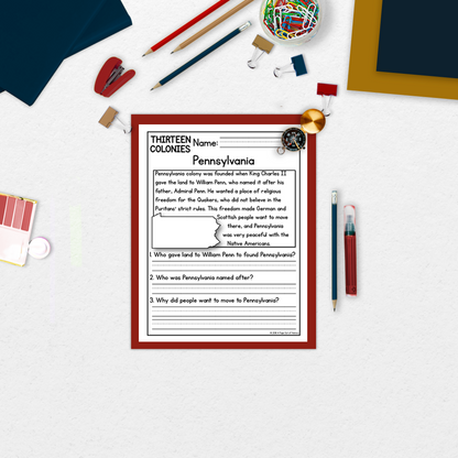 13 Colonies Reading Comprehension Passages + Questions