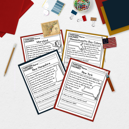 13 Colonies Reading Comprehension Passages + Questions