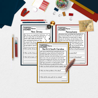 13 Colonies Reading Comprehension Passages + Questions