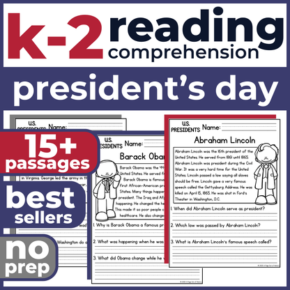 15+ President's Day Reading Comprehension Passages + Questions