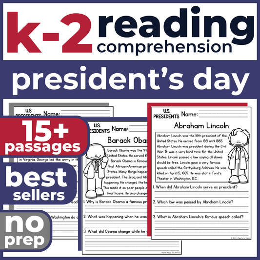 15+ President's Day Reading Comprehension Passages + Questions