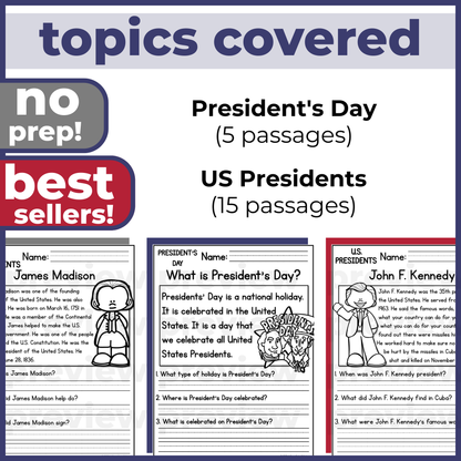 15+ President's Day Reading Comprehension Passages + Questions
