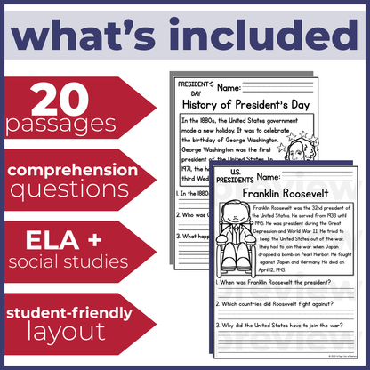 15+ President's Day Reading Comprehension Passages + Questions