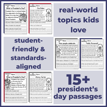 15+ President's Day Reading Comprehension Passages + Questions