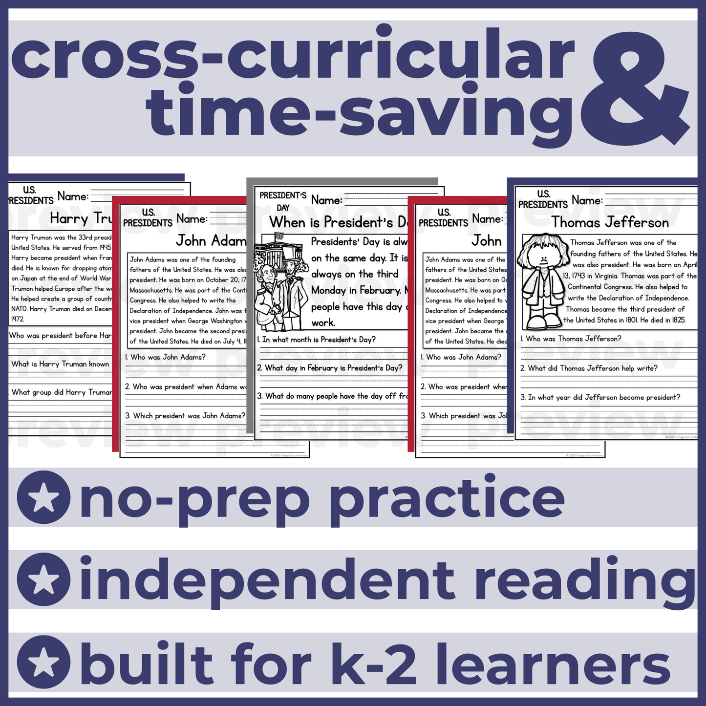 15+ President's Day Reading Comprehension Passages + Questions