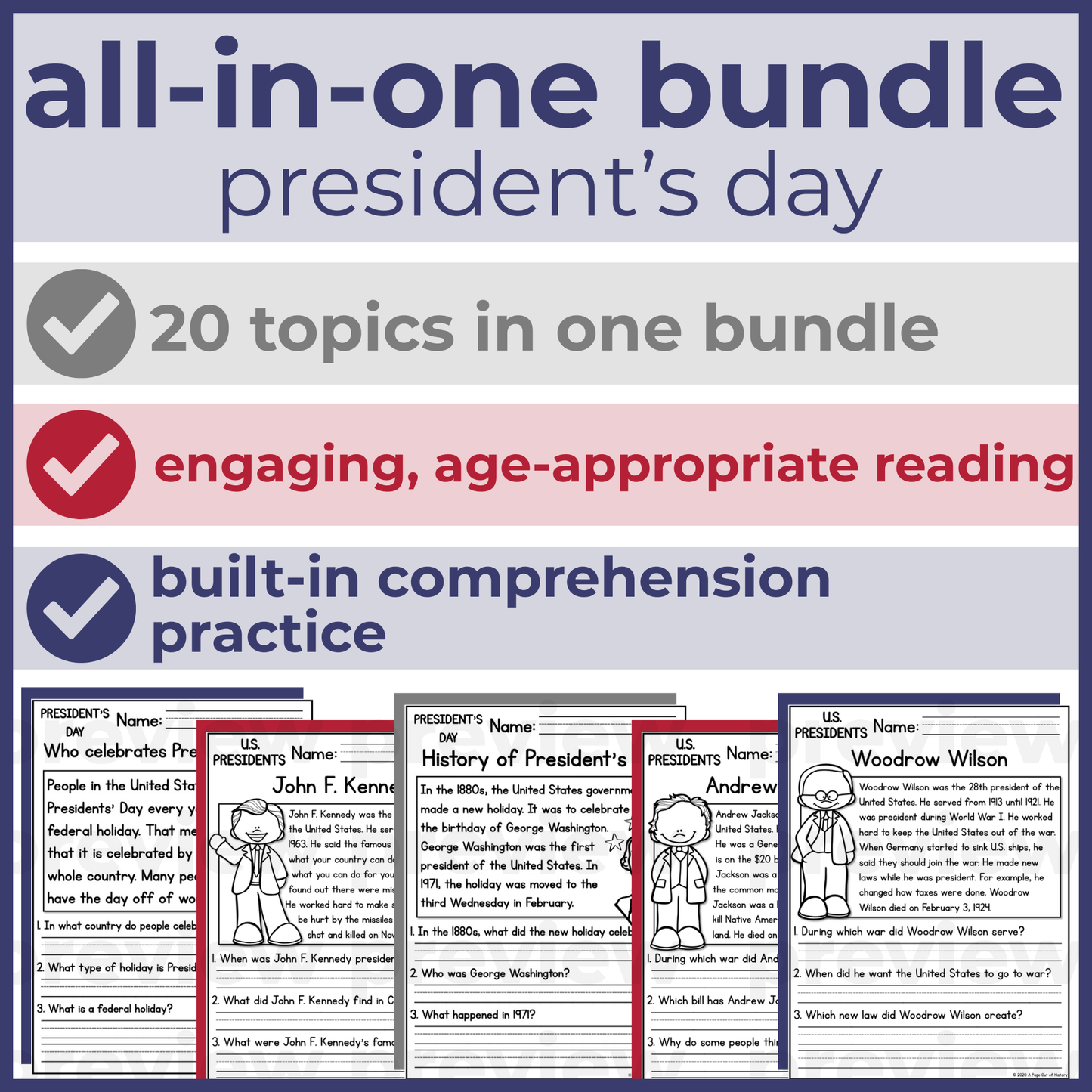 15+ President's Day Reading Comprehension Passages + Questions