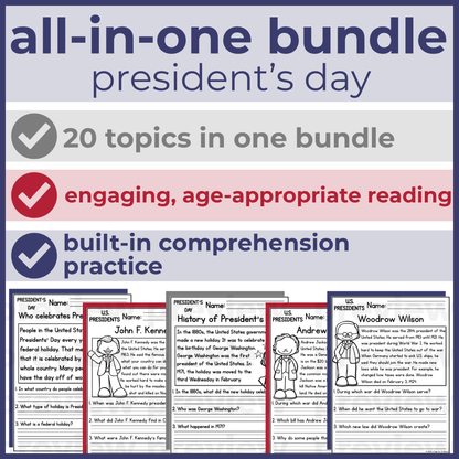 15+ President's Day Reading Comprehension Passages + Questions
