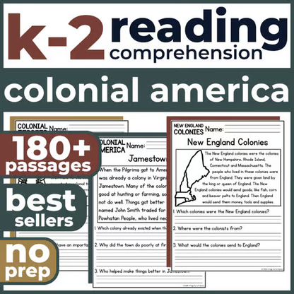 180+ Colonial America  Reading Comprehension Passages + Questions