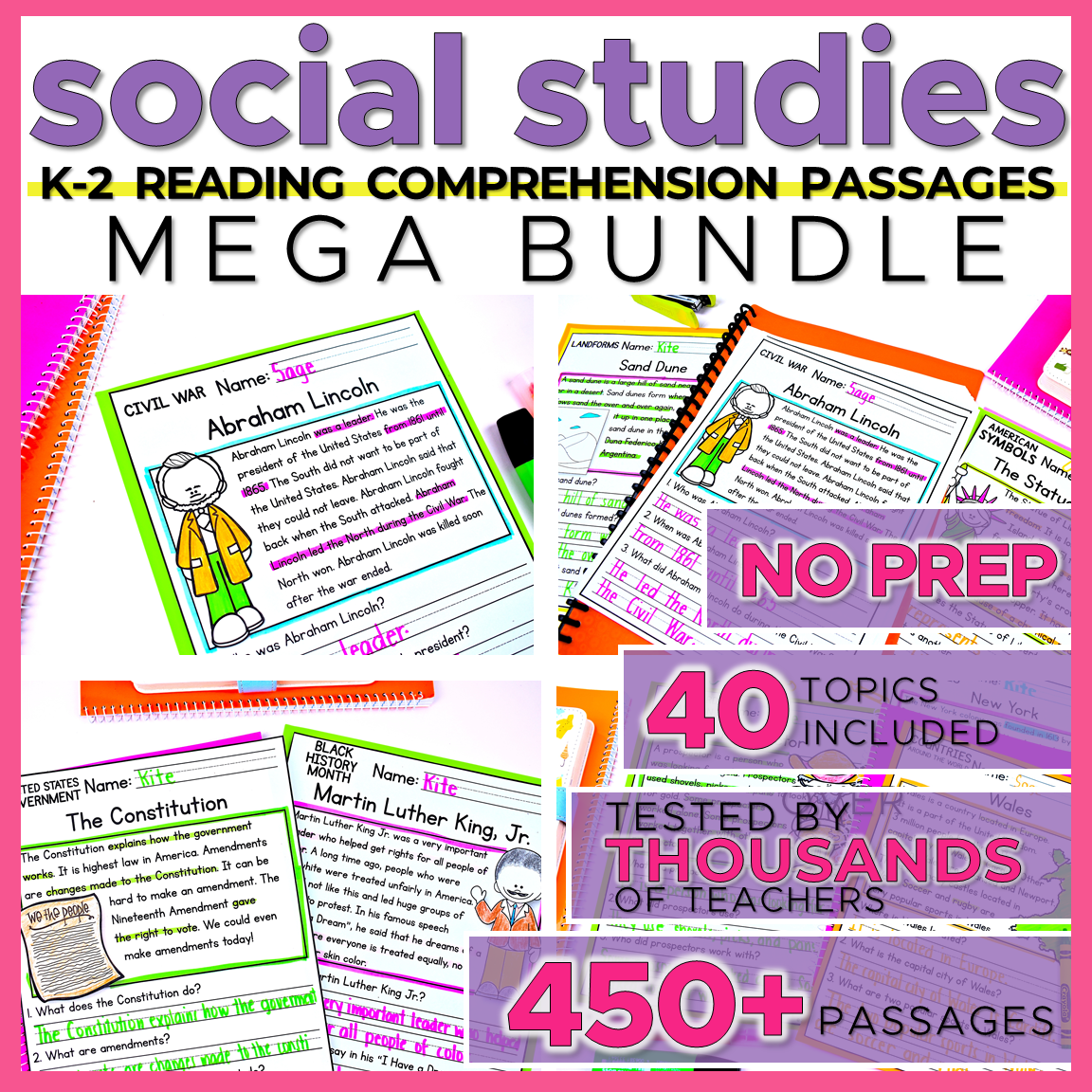 1st 2nd Grade Reading Comprehension Passages Social Studies+ Questions