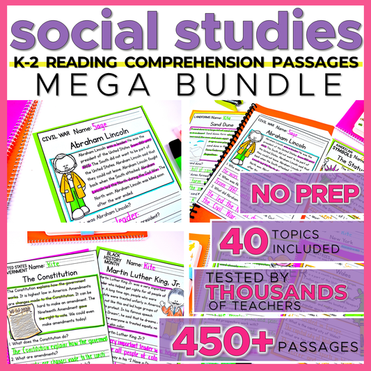 1st 2nd Grade Reading Comprehension Passages Social Studies+ Questions